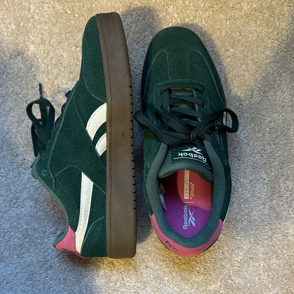 Reebok Forest Green and Pink Sneakers